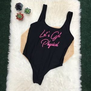 Retro 80s/90s Jane Fonda High Cut Low Back Lets Get Physical Swimsuit NEW